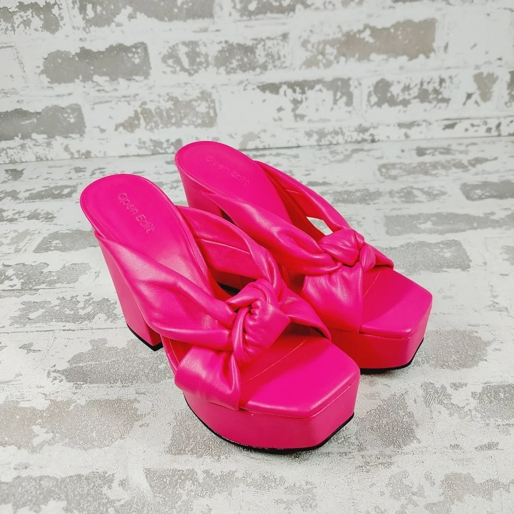 New Open Edit Kaia Knot Square Toe Platform Sandals T260
